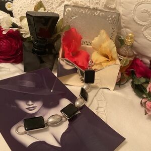 VINTAGE BEAUTIFUL 925 SOLID STERLING SILVER ONYX LINK BRACELET, 26 GRAMS 7.5”